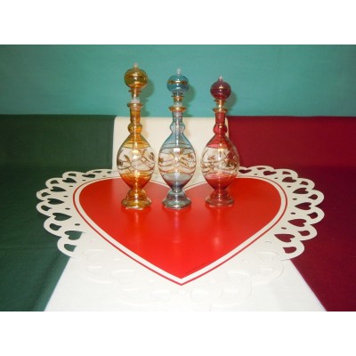 Hand Blown & Etched EgyptianPerfume Bottle with applicator/ Stopper & Gold paint   252726286476